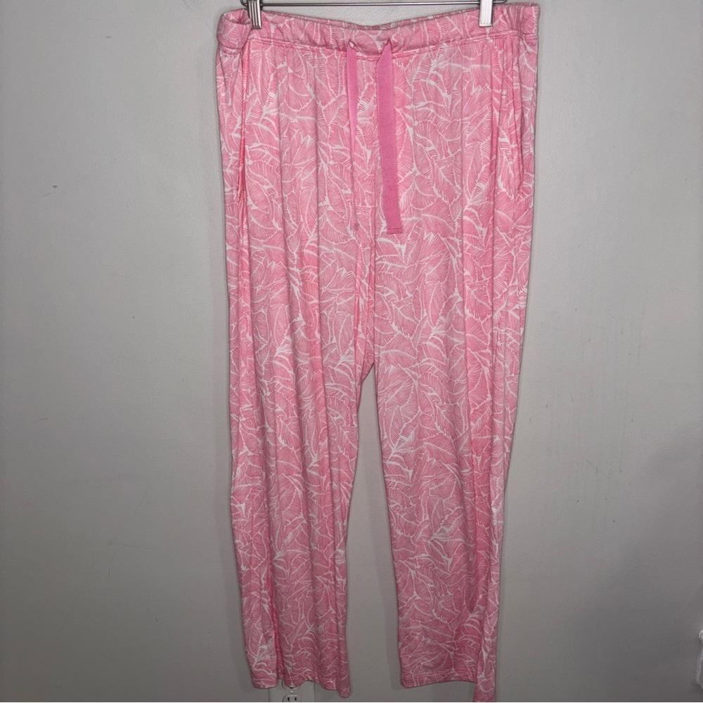 Nautica pink & white leaf print knit pajama pants with pockets women's size XL